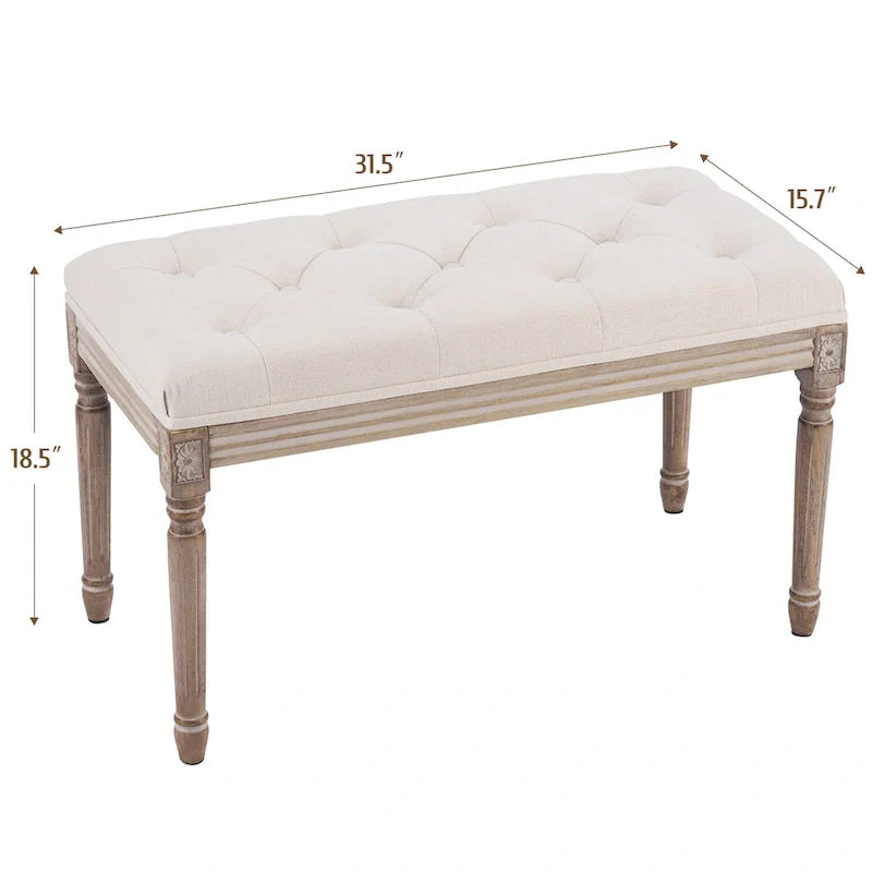 CO-Z French Vintage Upholstered Bench with Carved Solid Wood Frame