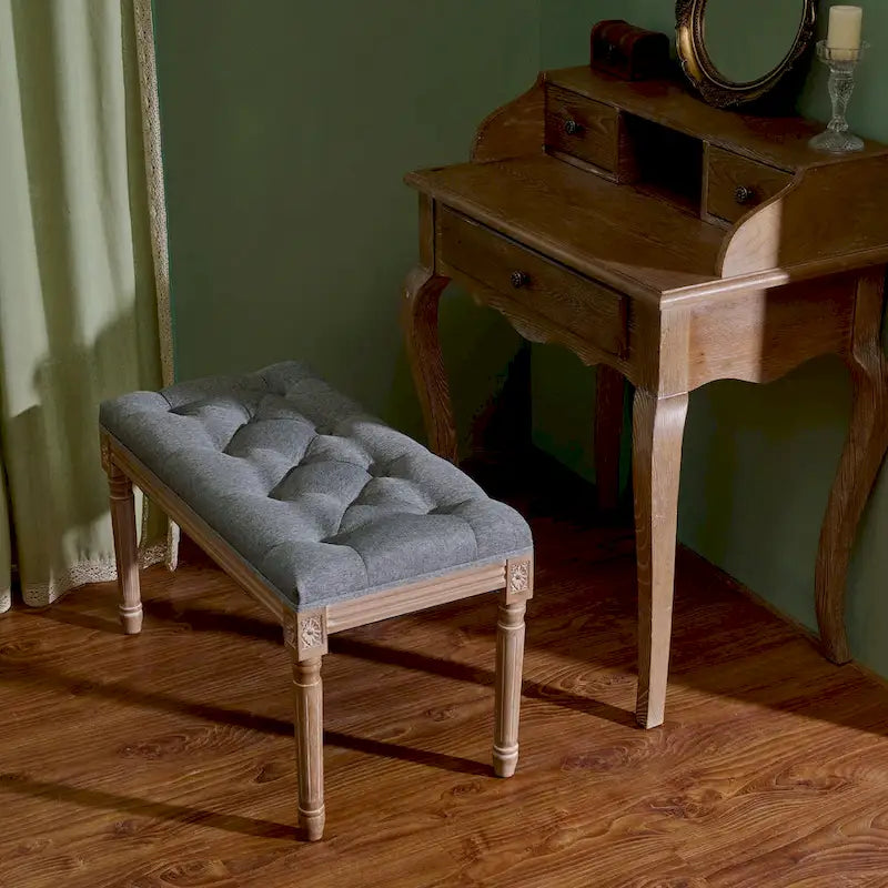 CO-Z French Vintage Upholstered Bench with Carved Solid Wood Frame