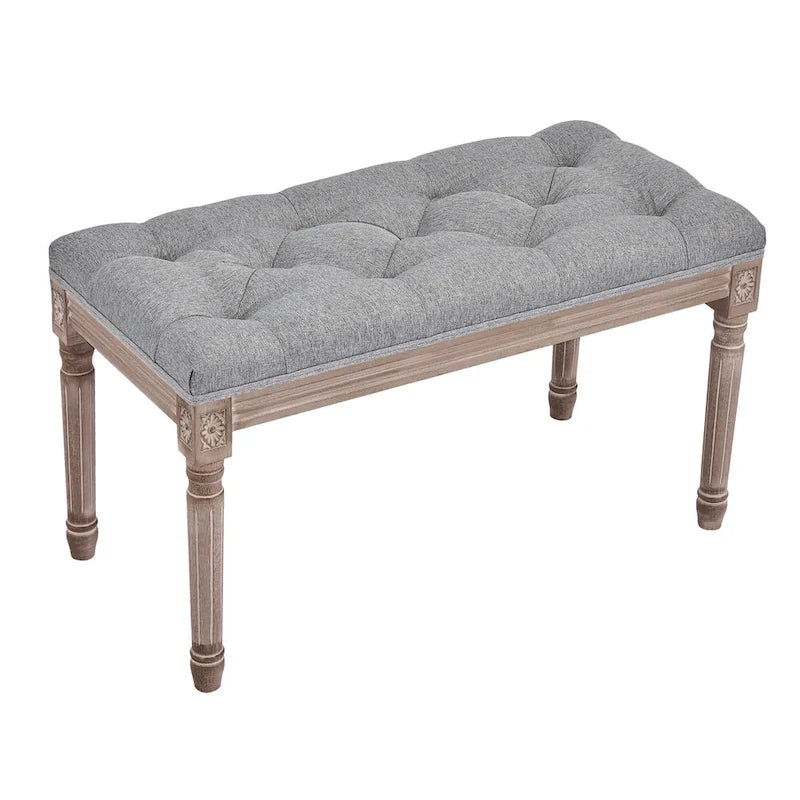 CO-Z French Vintage Upholstered Bench with Carved Solid Wood Frame
