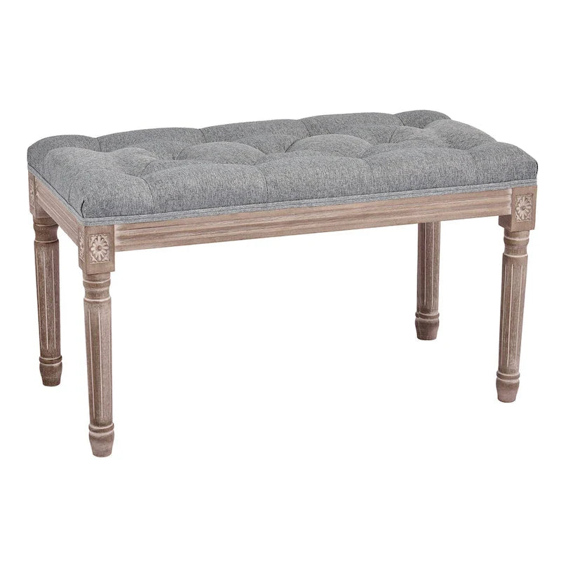 CO-Z French Vintage Upholstered Bench with Carved Solid Wood Frame