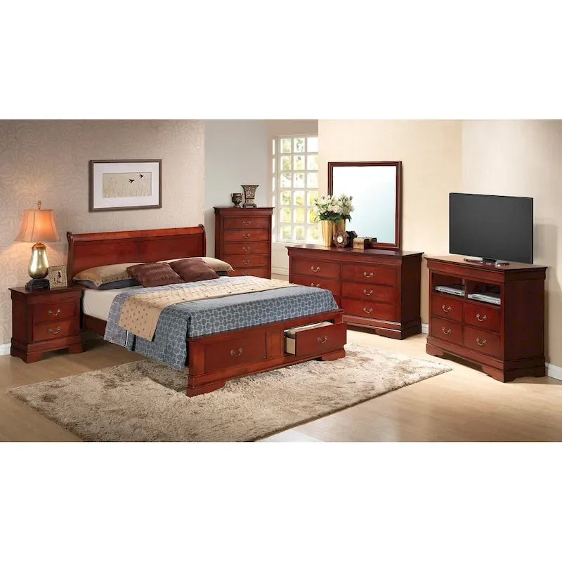 Louis Philippe Queen Storage Sleigh Wood Bed