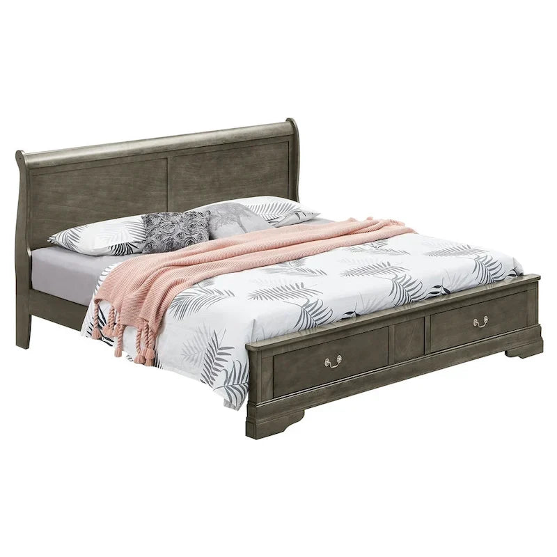 Louis Philippe Queen Storage Sleigh Wood Bed