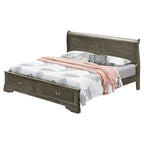 Louis Philippe Queen Storage Sleigh Wood Bed