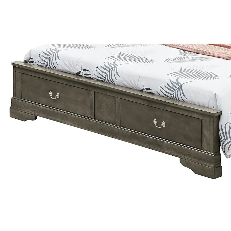 Louis Philippe Queen Storage Sleigh Wood Bed