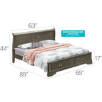 Louis Philippe Queen Storage Sleigh Wood Bed