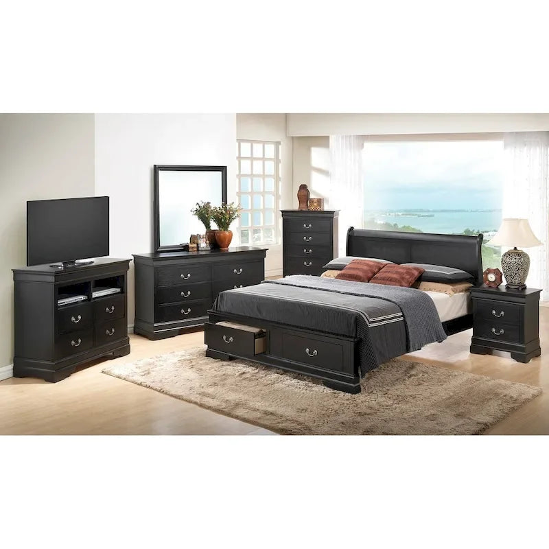 Louis Philippe Queen Storage Sleigh Wood Bed