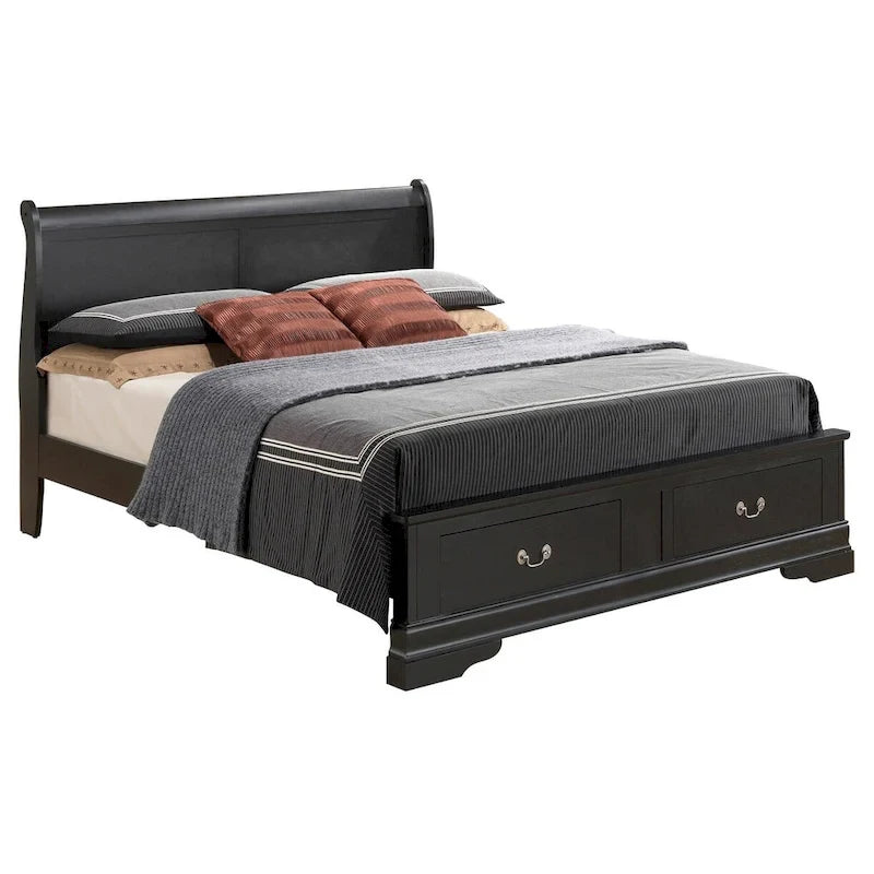 Louis Philippe Queen Storage Sleigh Wood Bed