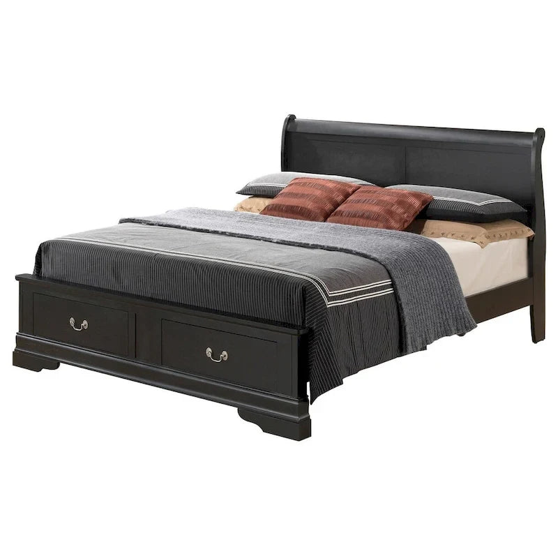 Louis Philippe Queen Storage Sleigh Wood Bed