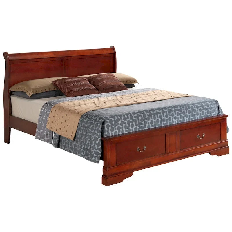 Louis Philippe Queen Storage Sleigh Wood Bed