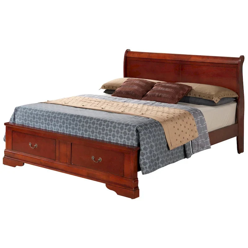 Louis Philippe Queen Storage Sleigh Wood Bed