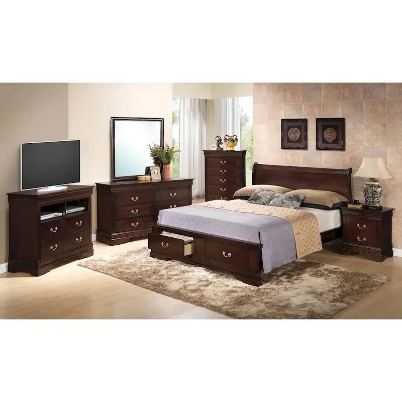 Louis Philippe Queen Storage Sleigh Wood Bed
