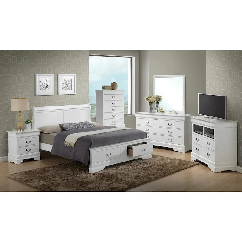 Louis Philippe Queen Storage Sleigh Wood Bed