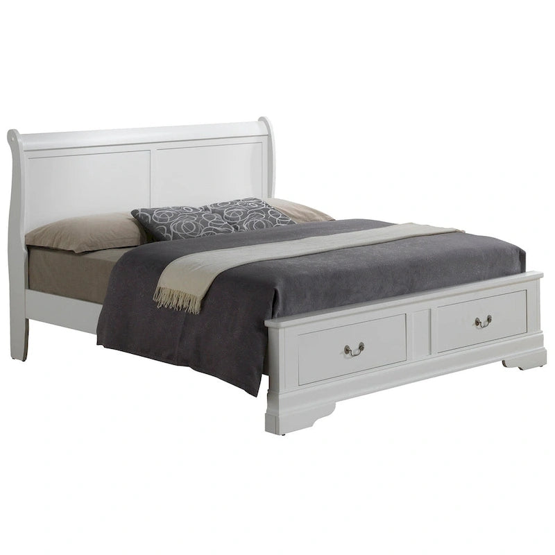 Louis Philippe Queen Storage Sleigh Wood Bed