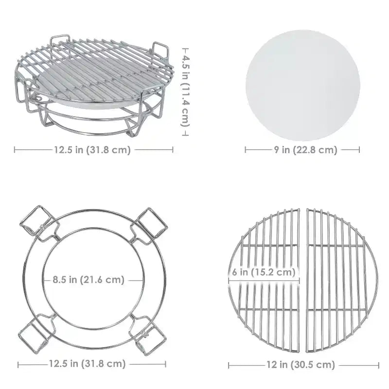 Sunnydaze Half Moon Cooking Grate with Ceramic Deflector Plate for 15 Kamado Egg Grills - 12.5