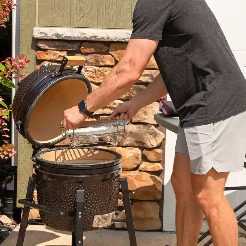 Sunnydaze Half Moon Cooking Grate with Ceramic Deflector Plate for 15 Kamado Egg Grills - 12.5
