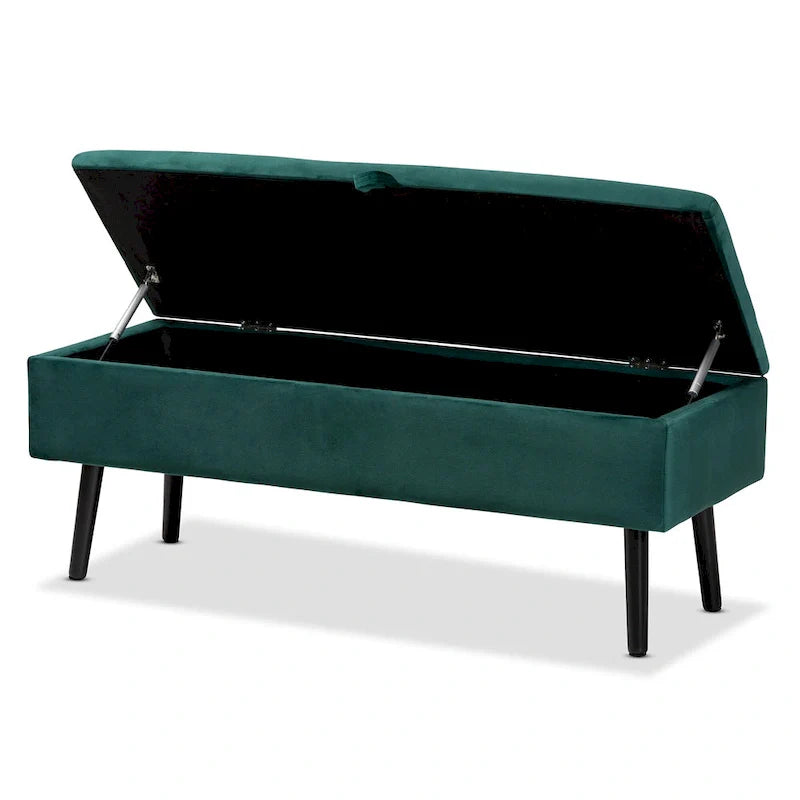 Caine Modern and Contemporary Velvet Wood Storage Bench
