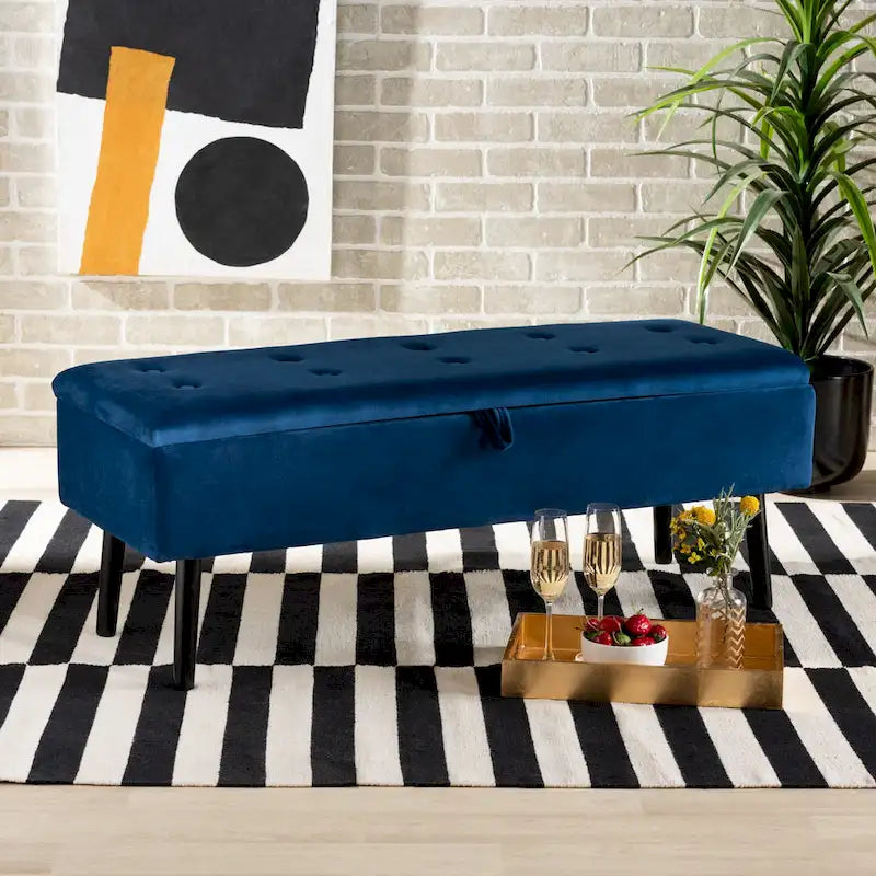 Caine Modern and Contemporary Velvet Wood Storage Bench