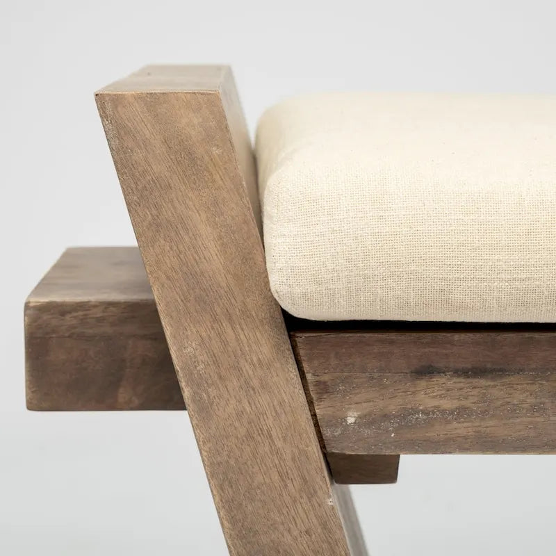 Elaine I Cream Fabric Seat w/ Brown Wood Entryway Bench - 58W x 15D x 20H