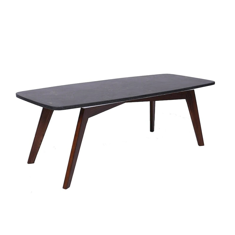 Faura 18 x 43.5 Rectangular Italian Black Marble Coffee Table with Walnut Legs