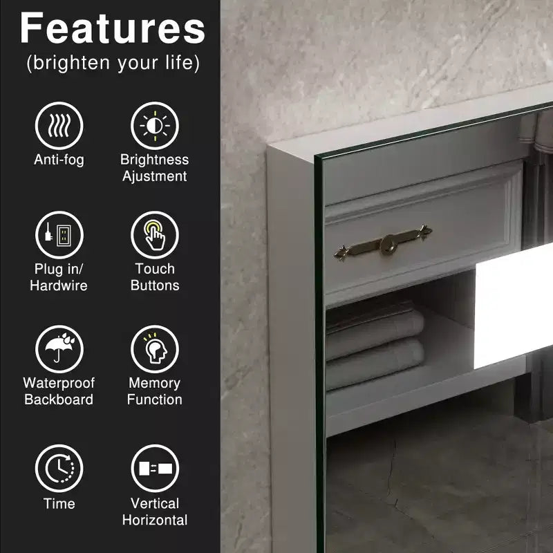 Dovelina Rectangle Bathroom Vanity Mirror LED Mirror with Defog