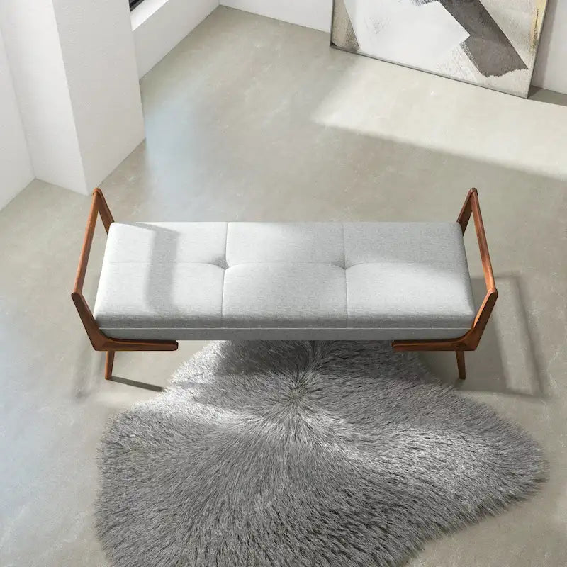 Donatello Mid Century Modern Fabric Upholstered Bench in Grey