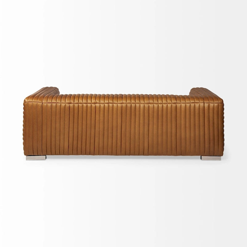 Ricciardo Cognac Genuine Leather Wrapped Sofa - 86.6L x 38.6W x 26.4H