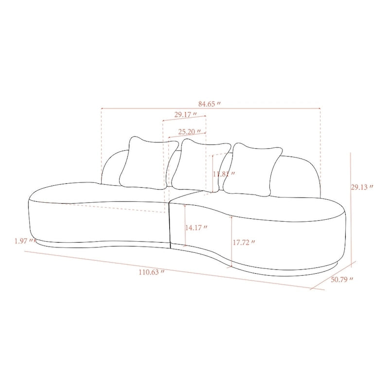 Pasargad Home Simona Curved Sofa with 3 Pillow Included