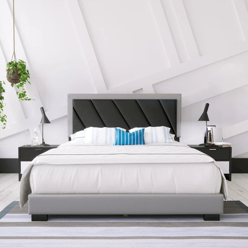Boyd Sleep Savona Diagonal Upholstered Black and Gray Bed Frame