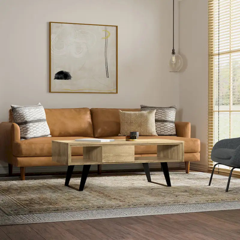 WYNDENHALL Mitchell SOLID WOOD & Metal 48 inch Wide Rectangle Modern Coffee Table - 48 W x 22 D x 18 H