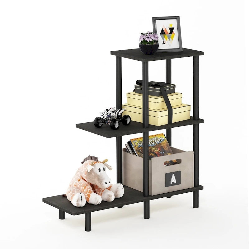 Furinno Turn-N-Tube 3-Tier Sofa Side Table Tall, Espresso/Black