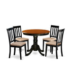 East West Furniture 5 Piece Dining Table Set- A Round Kitchen Table and 4 Dining Chairs, Black & Cherry (Seat Options)