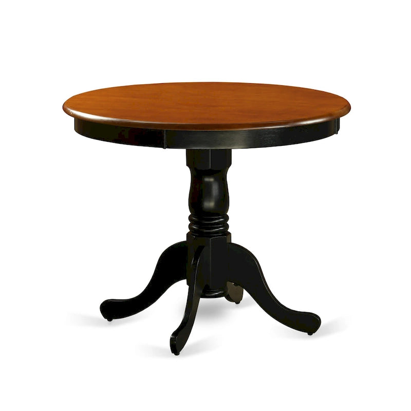 East West Furniture 5 Piece Dining Table Set- A Round Kitchen Table and 4 Dining Chairs, Black & Cherry (Seat Options)