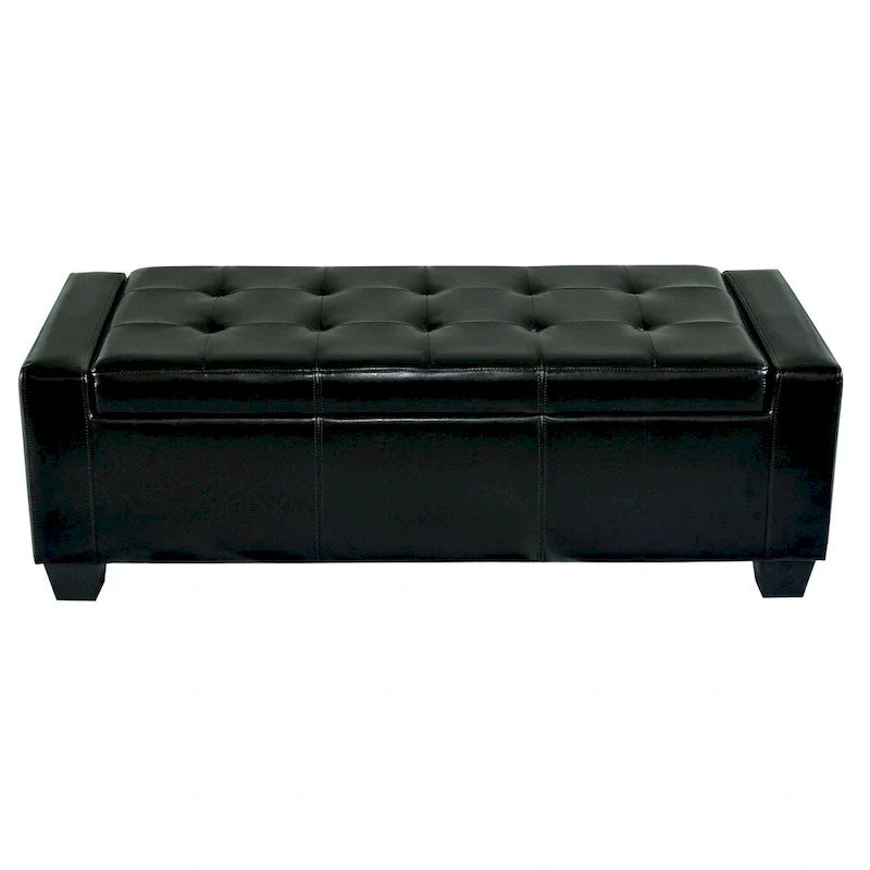 Porch & Den Pickard Black Faux Leather Storage Ottoman Bench