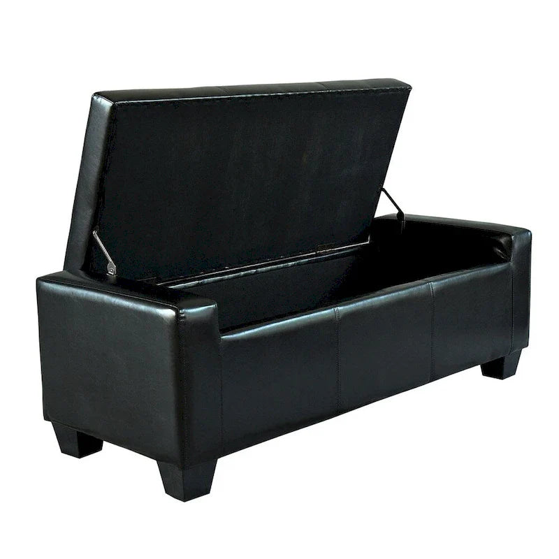 Porch & Den Pickard Black Faux Leather Storage Ottoman Bench