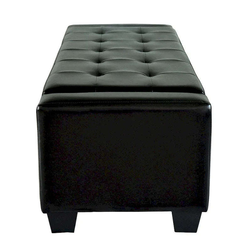 Porch & Den Pickard Black Faux Leather Storage Ottoman Bench