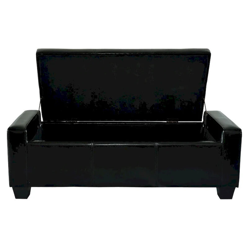 Porch & Den Pickard Black Faux Leather Storage Ottoman Bench