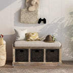 Merax Entryway Storage Bench with 3 Removable Baskets and Cushion