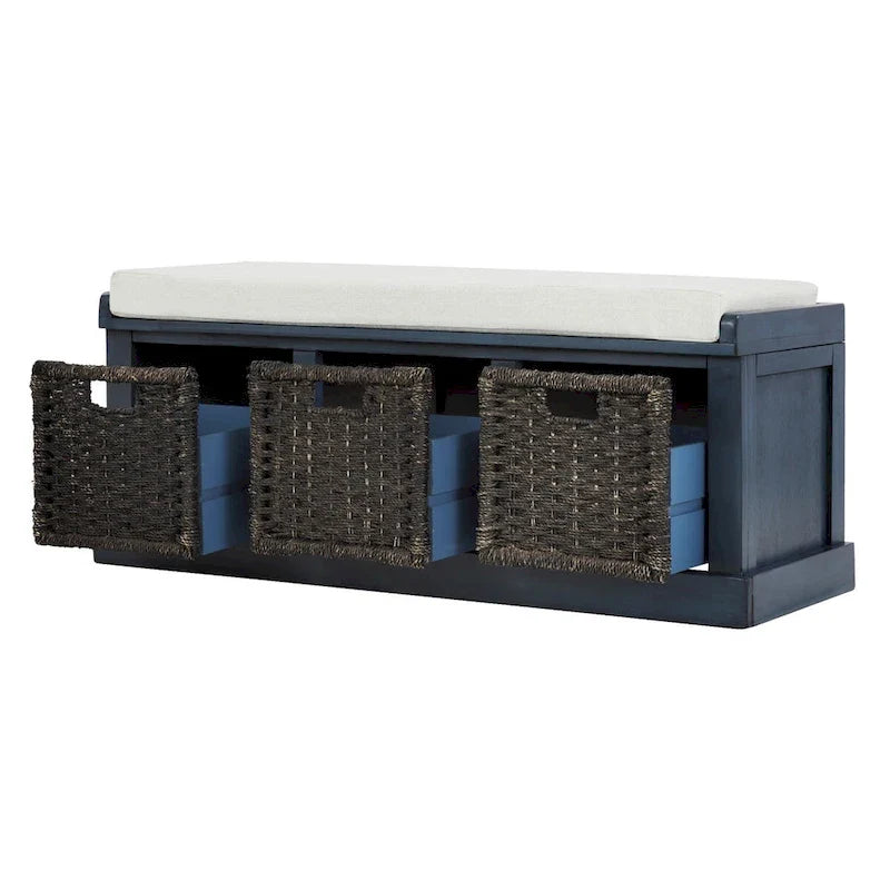 Merax Entryway Storage Bench with 3 Removable Baskets and Cushion