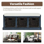 Merax Entryway Storage Bench with 3 Removable Baskets and Cushion