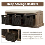 Merax Entryway Storage Bench with 3 Removable Baskets and Cushion