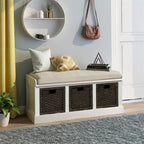 Merax Entryway Storage Bench with 3 Removable Baskets and Cushion