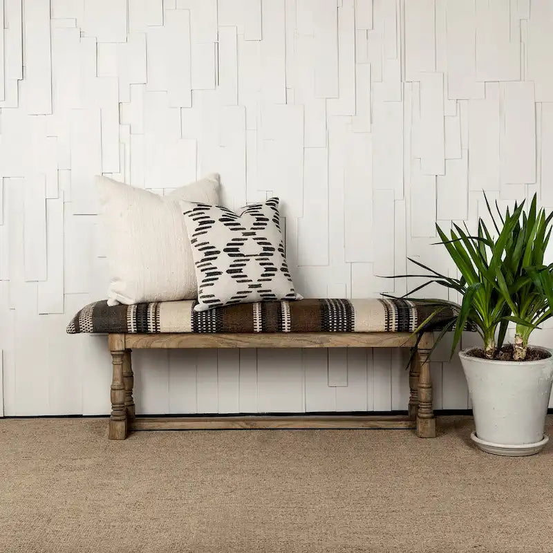 Greenfield I Brown & Beige Patterned Jute w/ Wood Frame Accent Bench - 59W x 14.3D x 19H