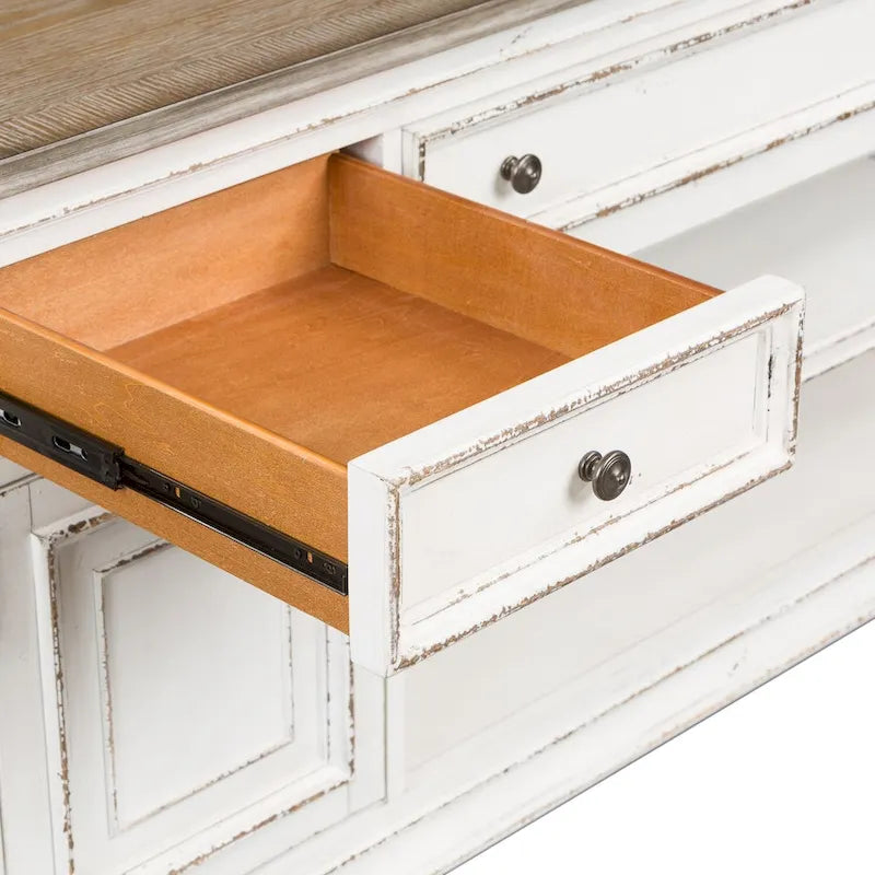 Magnolia Manor Antique White & Weathered Bark Entertainment TV Stand - 73 Wide
