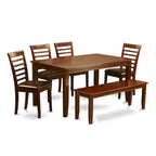East West Furniture 6 Pc Dining set- A Dining Table with 4 Kitchen Chairs plus one Bench - Mahogany Finish (Seat Type Option)