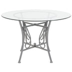 45 Round Glass Dining Table with Curl Accent Matte Metal Frame - 45W x 45D x 29H - 45W x 45D x 29H