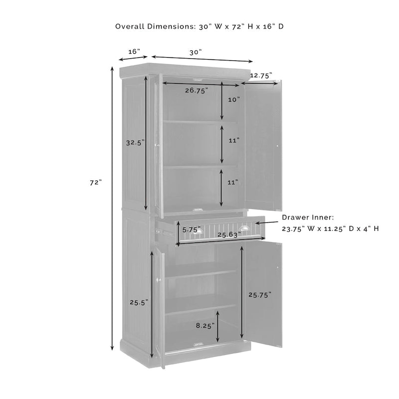Crosley Seaside Pantry - 30 W x16 D x 72 H