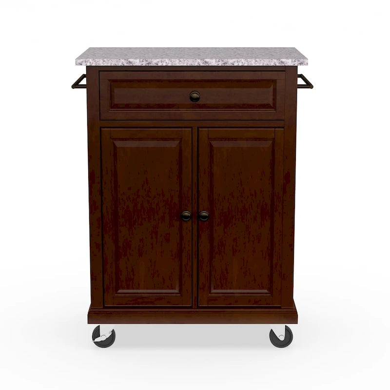 Crosley Compact Vintage Mahogany Finish Solid Granite Top Kitchen Cart and Island - 31W x 18D x 35.5H