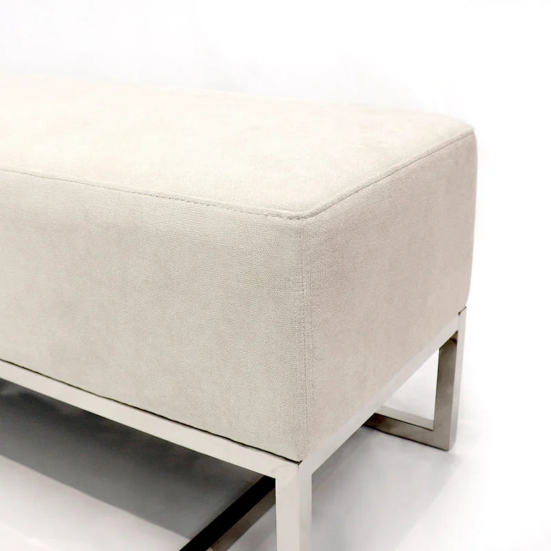 Pasargad Home Luxe Upholstered Stainless Steel Bench - W48xD16.5xH17.6