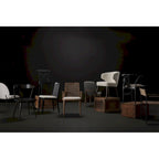Clara Cream Fabric Seat with Cane Back and Light Brown Solid Wood Frame Dining Chair