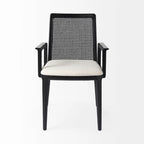Clara Cream Fabric Seat with Cane Back and Light Brown Solid Wood Frame Dining Chair
